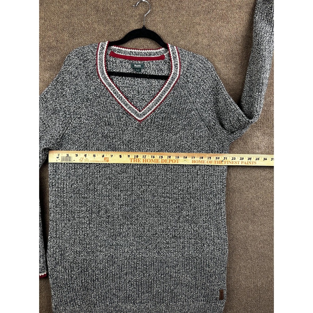 Roots Canada Sweater Mens XL Gray V-Neck Pullover Chunky-Knit Logo Casual - Picture 9 of 12